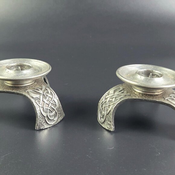 Vintage Open Ocean Celtic Design Pewter Candleholders – Set of 2 - Picture 6 of 11